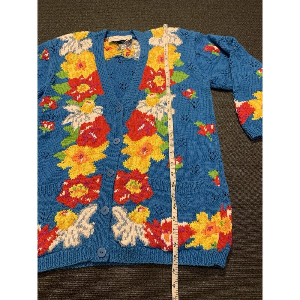 Adrienne Vittadini Sport Vintage Cardigan Women's Small 100% Cotton Floral Blue - Picture 3 of 5